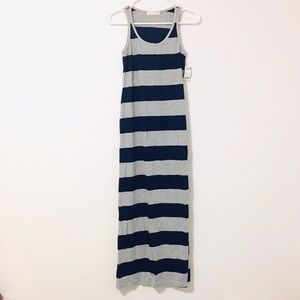 Navy/Grey Stripe Cotton Maxi Dress